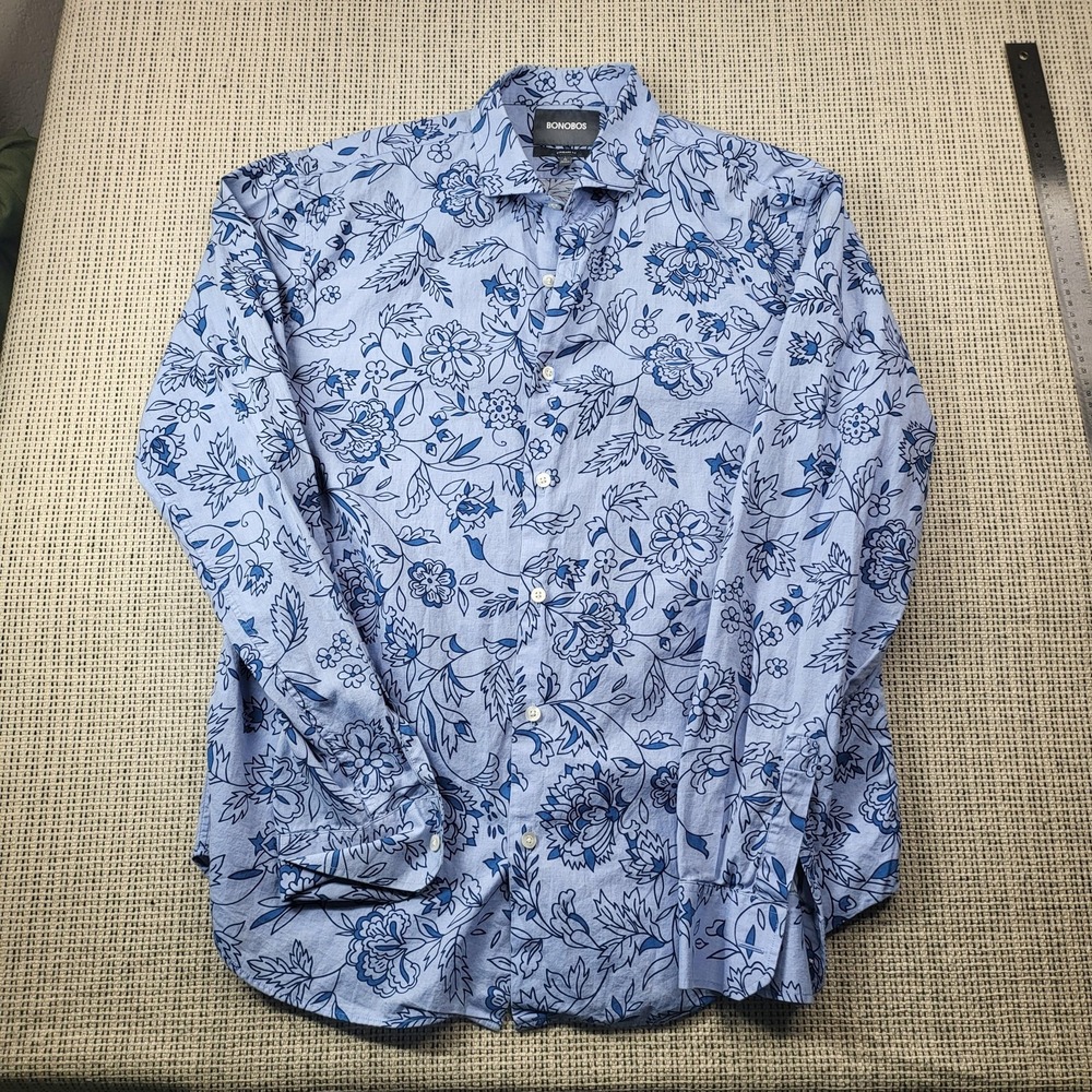 Bonobos Shirt Mens Medium Blue Floral Long Sleeve Button Front Casual Cotton